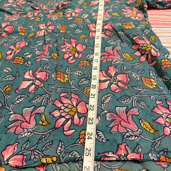 Natural Life Womens Floral Cotton Gauze Tunic Boho Pintuck V-Neck Top Teal L/XL - Picture 8 of 8
